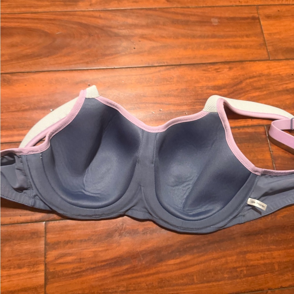 Panache Gray Sports Bra with Lilac Trim and White Mesh - Picture 5 of 7